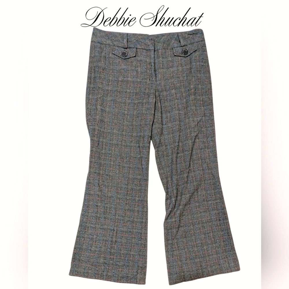 Debbie Shuchat size 10 EUC wide leg, grey plaid pattern vintage wool blend pants